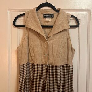 Sleeveless Tan and Black vintage Gingham Dress